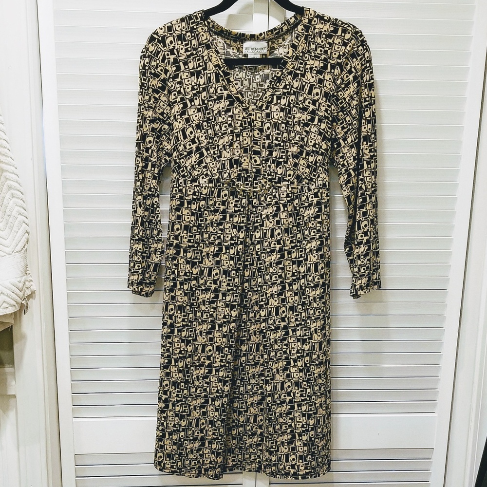 Timeless Black & Tan Geometric Print Dress